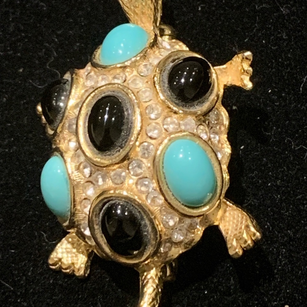UNIQUE Gold and Black Enamel Turtle Pendant